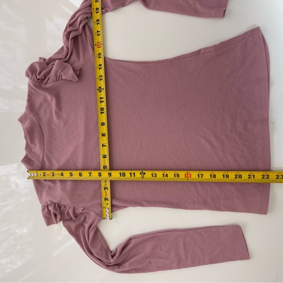 PRIMARK top Dusty Rose Pink ribbed long sleeve sweater top shoulder accents 4 - Picture 4 of 6